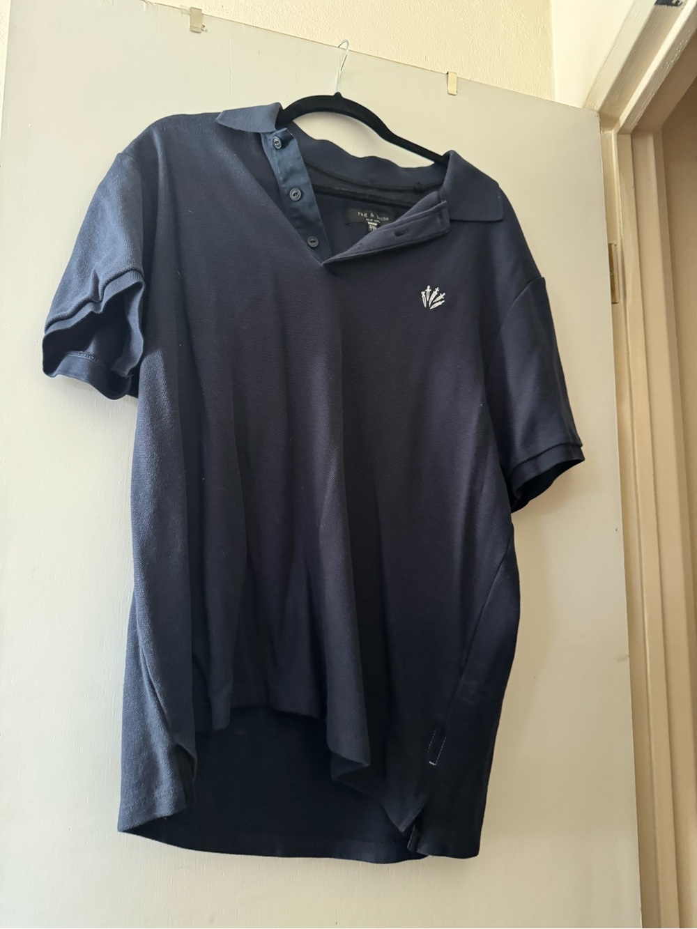rag & bone Men's Navy Polo with Contrasting Embroidered Logo